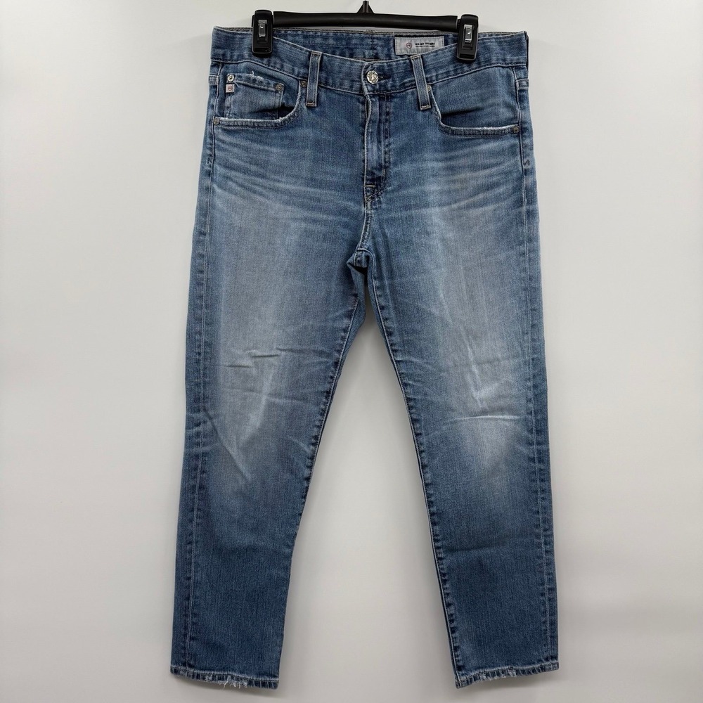 AG Adriano Goldschmied Womens 29R Light Wash Crop Straight Leg Fray Hem Jeans